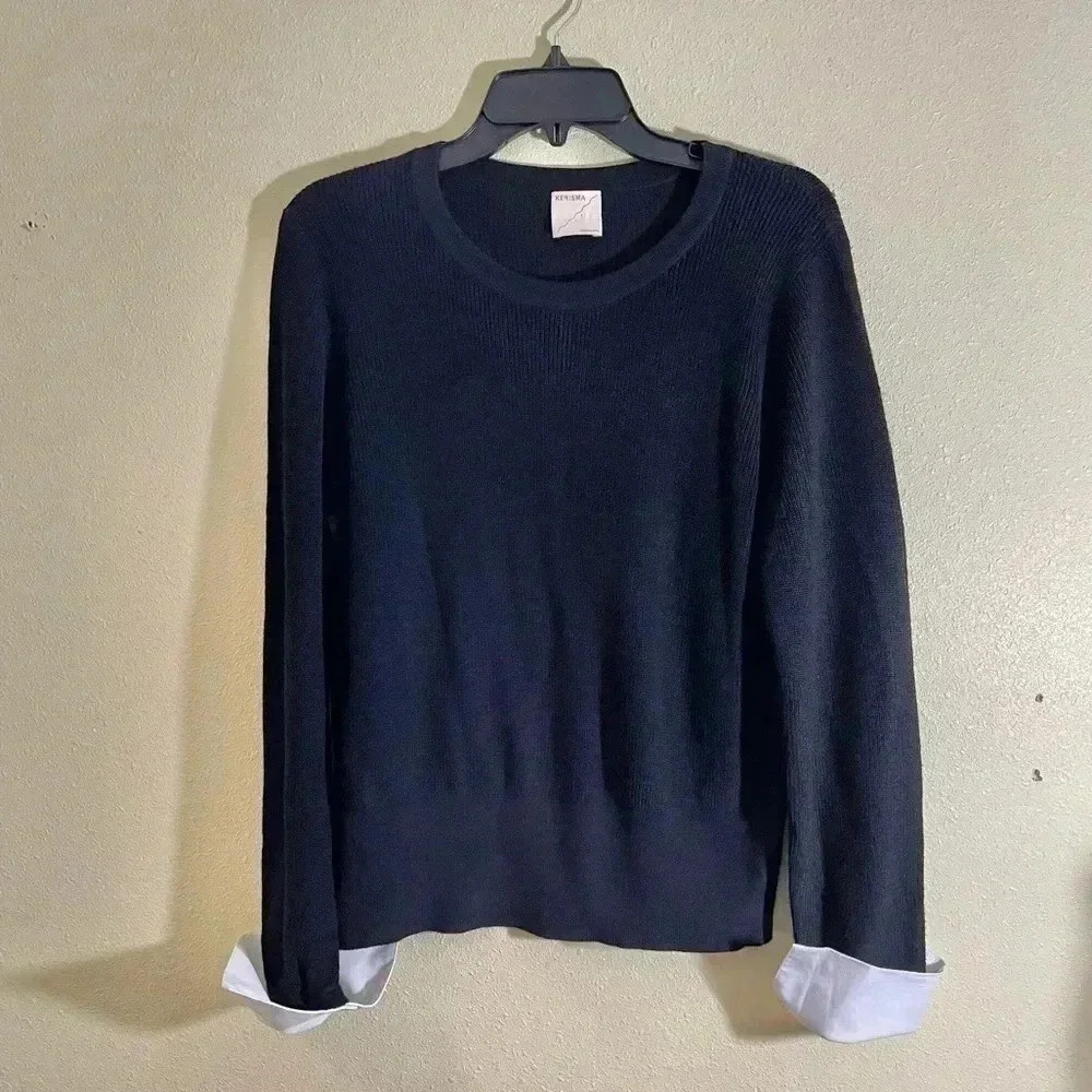 Kerisma Womens Size M Ribbed Knit Sweater Removable Button-Off White Cuffs